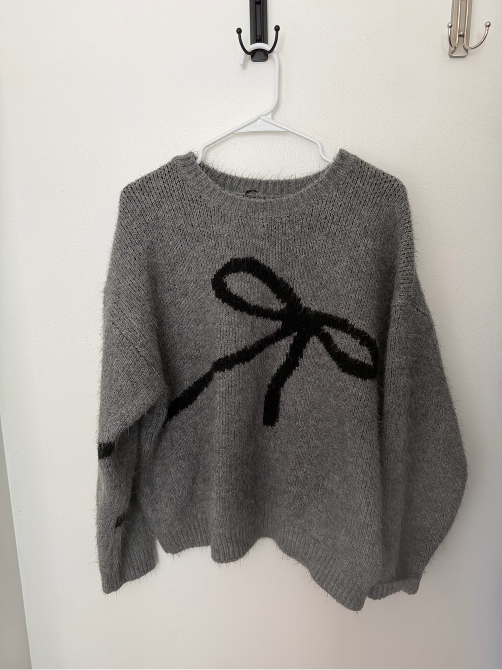 Cider Gray Crewneck Sweater with Black Bow